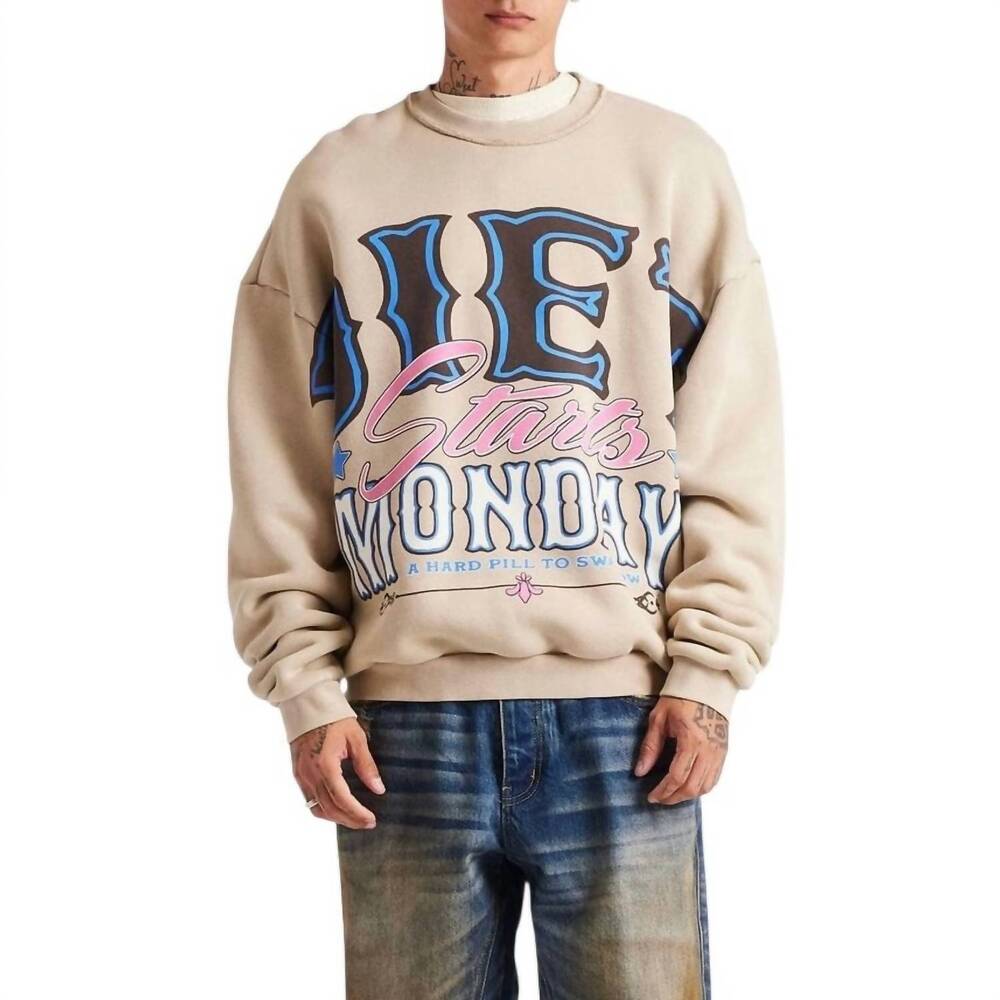 NEW DIET STARTS MONDAY jumbo crewneck sweatshirt in taupe